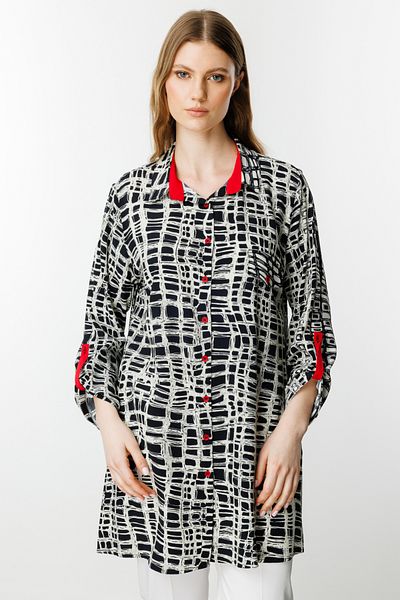 Mi Pret a Porter Mi Patterned Shirt Collar Buttoned Tunic