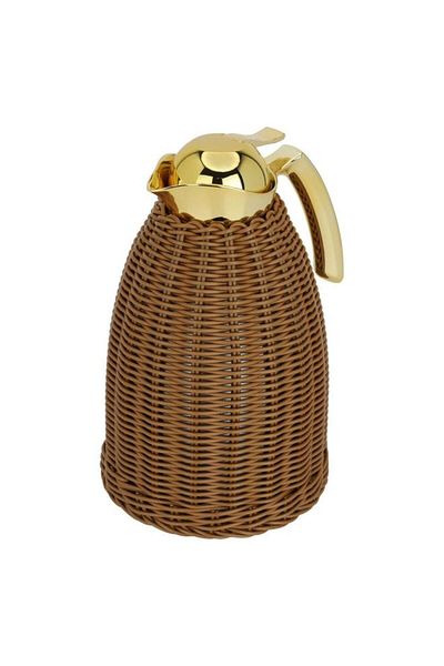 ALSAIF Rattan Khaws Thermos 1.5 Liters With Gold Brown Handle