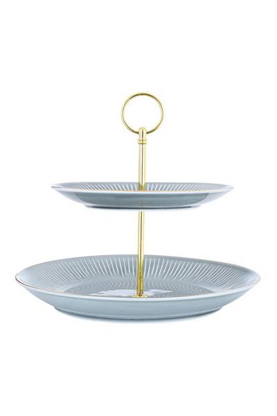 ALSAIF Porcelain Dessert Serving Stand 2 Floors Gold Gray Edges