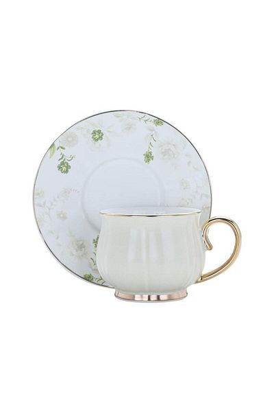 ALSAIF Porcelain Coffee Cups Saucer Set 12 Pieces 100 Ml Beige