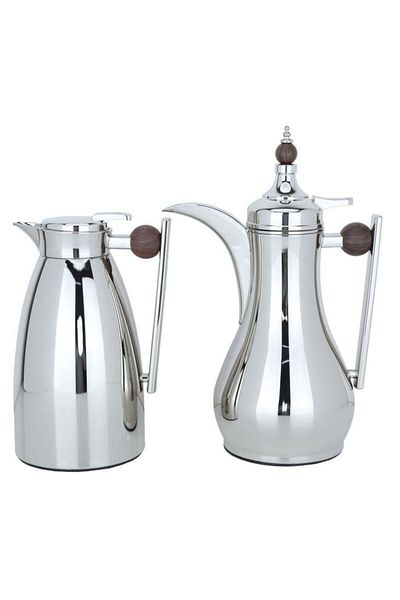 ALSAIF Alaa Steel Thermos Set 1 Liter Wooden Handle Silver