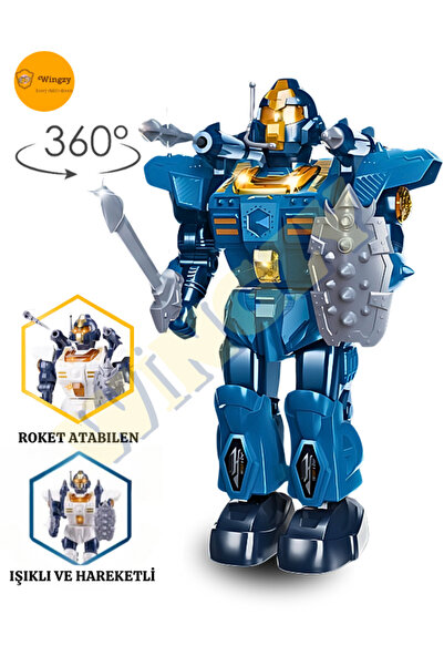 Wingzy Işıklı Ve Müzikli Roket Atan Pilli Savaşçı Robot, Hareketli, Sesli, Pilli Oyuncak