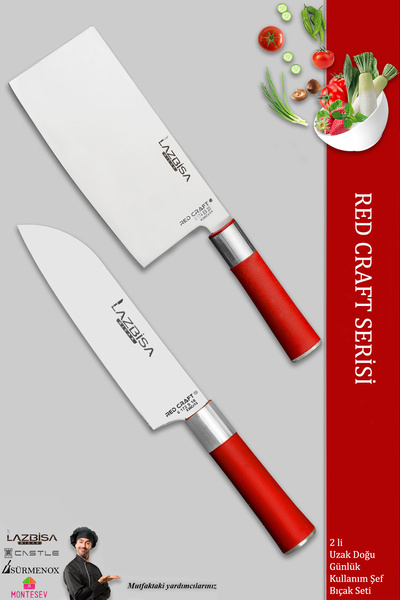 LAZBİSA Red Craft Serisi Mutfak Şef Bıçak Seti Et Ekmek Sebze Bıçağı Günlük K...