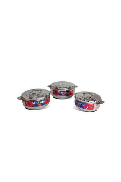 ALSAIF Steel Food Container Set Size 1000 1500 2500 Ml 3 Pieces Silver
