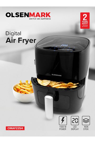 Olsenmark Air Fryer Oil Free Fryer, 6 L 1500 W OMAF2254J Black/White