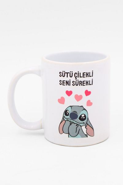 EFBUTİK White Stitch Milk Strawberry Mug