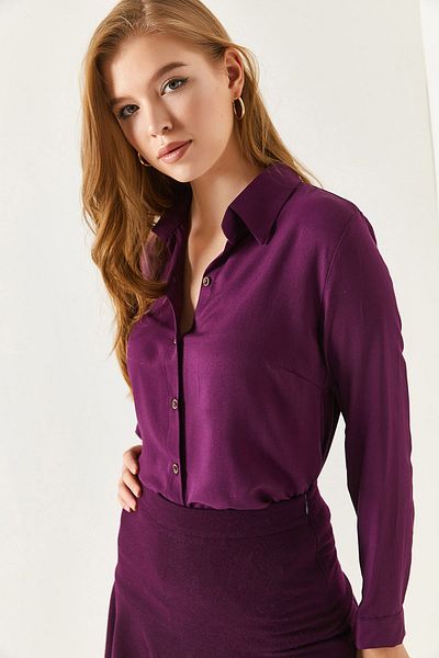 armonika Women's Plum Long Sleeve Plain Shirt ARM-18Y001176