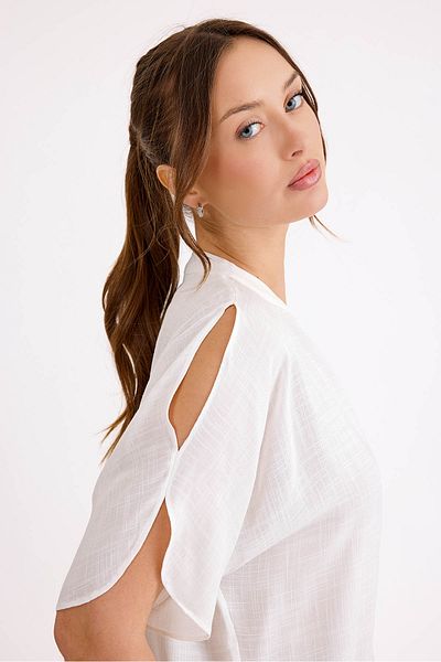 Vitrin Judge Collar Sleeve Detailed Linen Blouse