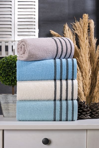 MARLA HOME Set prosoape Velura 4 piese - Mâini și față 100% bumbac 50x90 cm Culori deschise