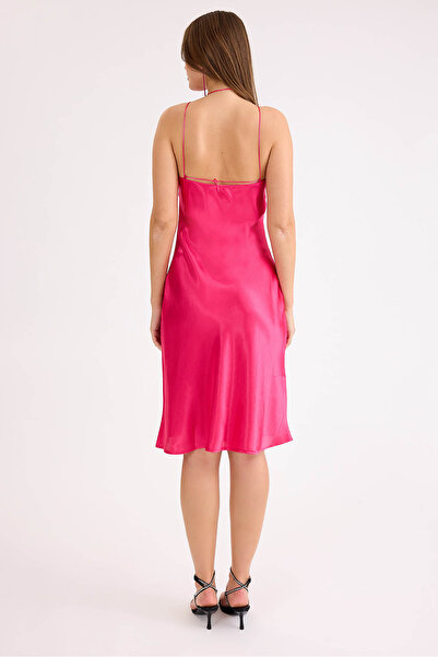 Vitrin İp Askılı Midi Boy Saten Elbise