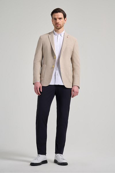 İmza Model în dungi Seersucker Mono Guler Flexibil 6 Drop Slim Fit Jachetă 1002250122