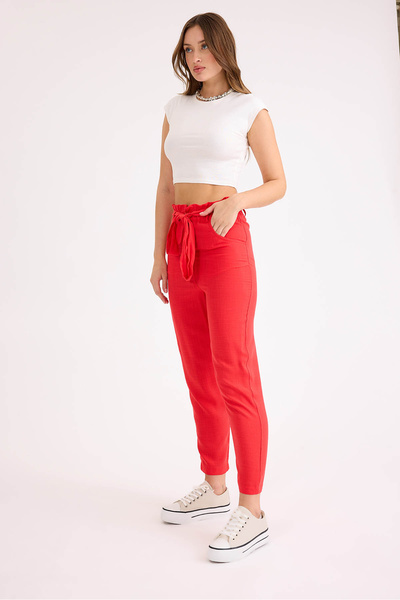 Vitrin High Waist Belted Viscose Linen Trousers