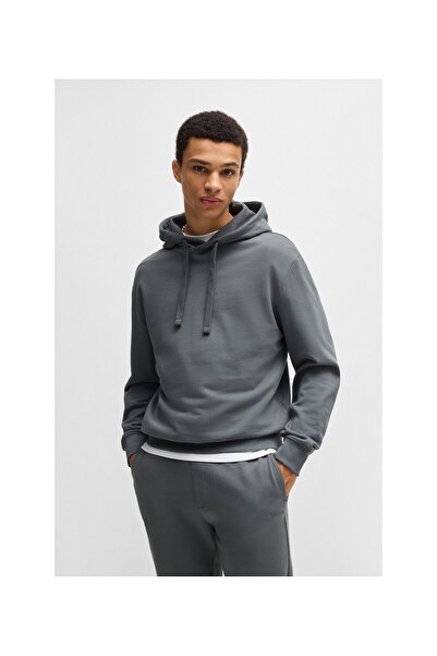 HUGO Logo baskılı pamuklu havlu kumaştan rahat kesim kapüşonlu