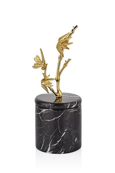 SETABIANCA Evza Marble Pedestal Decoration Box with Bamboo Branches 9*9*23 cm