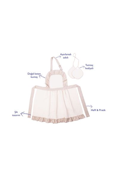 EMAYlab Mindy Pleated Vintage Kitchen Apron and Handle Set (with Adjustable Hanger)