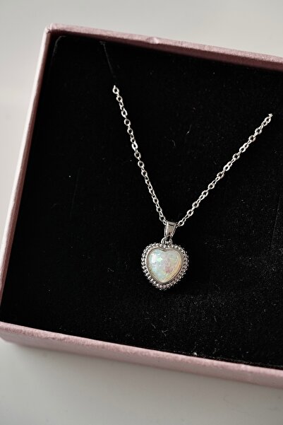AŞIK ACCESSORIES Shiny Rhinestone Heart Steel Necklace