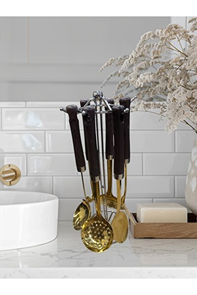 KİTCHENWARE Serving Tongs Set with Gold Stand