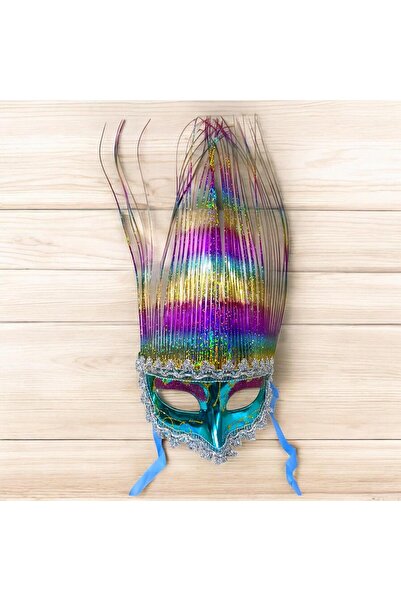 Niyet Uzun Şeritli Mavi Venedik Göz Maskesi - Kostüm Partileri , Maskeli Balo...