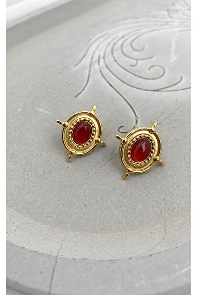 Sacha Accessories Gold Steel Earrings with Oval Amber Beads