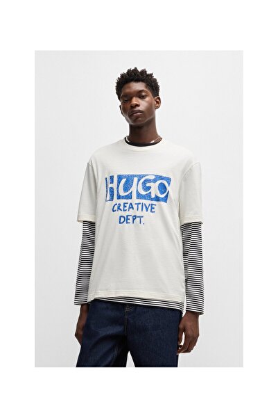 HUGO Logo desenli pamuklu penye tişört