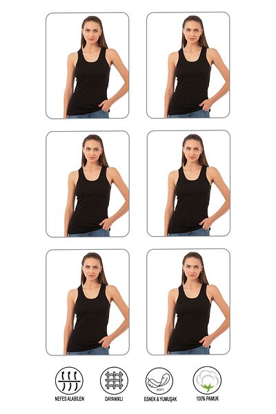 ÖZKAN underwear Özkan 0111 Pack of 6 Women's 100% Cotton Ribbed Flexible Comfortable Ribbed Thick Strap Knitted Undershirt