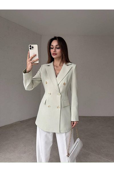 popibutik Women's Double Button Atlas Fabric Jacket