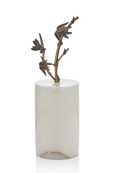 SETABIANCA Evza Marble Pedestal Decoration Box with Bamboo Branches 9*9*30 cm