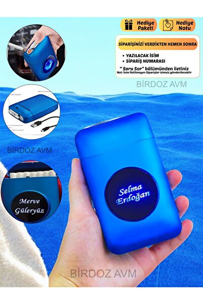birdoz avm Kişiye Özel İsimli Tasarım Işıklı Şarjlı Çakmak Sigara Lüx Tabaka