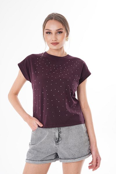 ŞİMAL Tricou oversize pentru damă, cu detaliu în piatră 250063   -