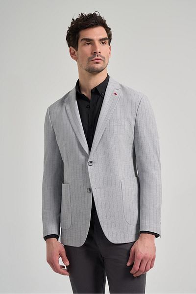 İmza Model în dungi Seersucker Mono Guler Flexibil 6 Drop Slim Fit Jachetă 1002250122