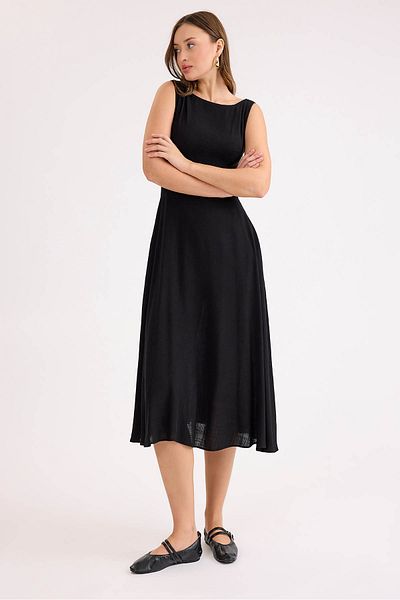 Vitrin Zero Sleeve Viscose Linen Midi Dress