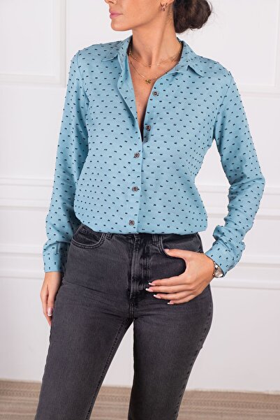 armonika Ženska plava Sa deznom košulja dugih rukava ARM-24K001023