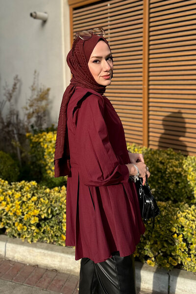 LOCCO Burgundy Women's Shirt - Pleat Detailed Skirt