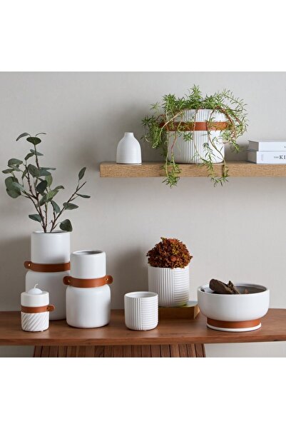 Home Box Tilden Ceramic Deco Bowl with PU Band 22x22x11.5 cm