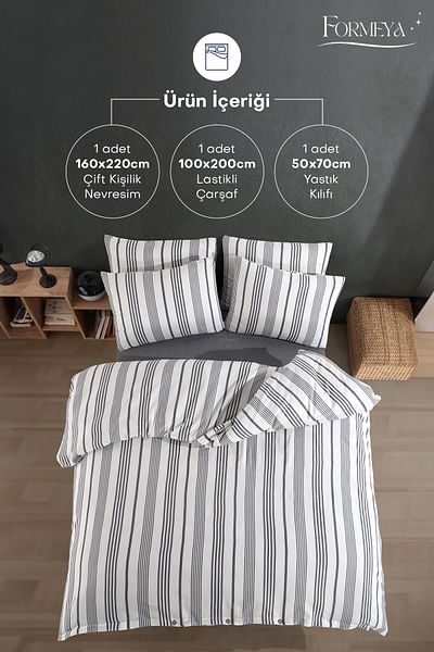Formeya Bettbezug-Set für Einzelbett, garngefärbt aus Baumwolle, mit Knöpfen und Gummizug (1 Kissenbezug)