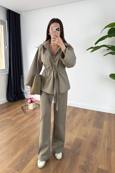 BİRCANÇİL Olson Green Waist Tie Shirt Pants Set