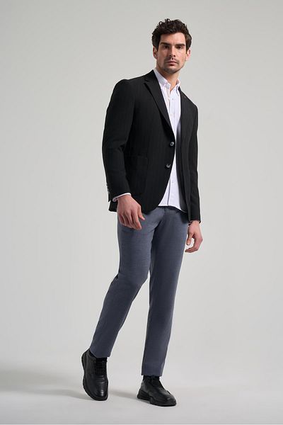 İmza Model în dungi Seersucker Mono Guler Flexibil 6 Drop Slim Fit Jachetă 1002250122