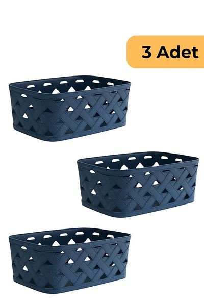 EVLE Set de coșuri din 3 piese cu model din piele albastră