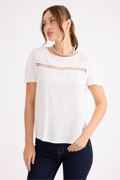 Vitrin Laced Short Sleeve Linen Blouse