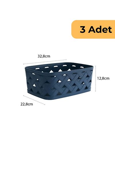 EVLE Set de coșuri din 3 piese cu model din piele albastră
