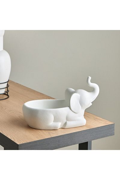 Home Box Wren Polyresin Ceramic Elephant Decorative Mini Platter 28x16x17 cm