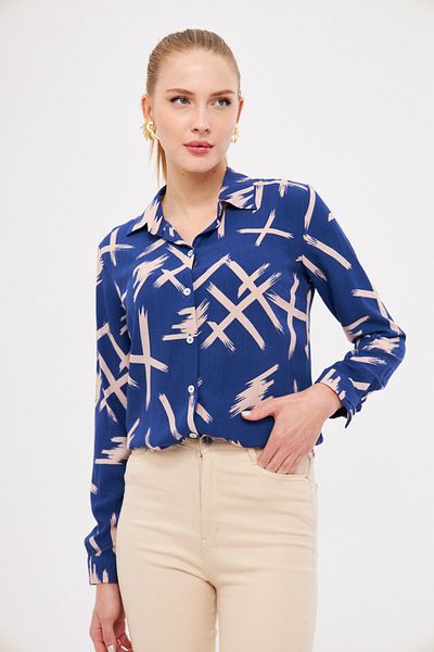 armonika Cămașă cu mânecă lungă cu model bleumarin pentru femei ARM-25K 001040