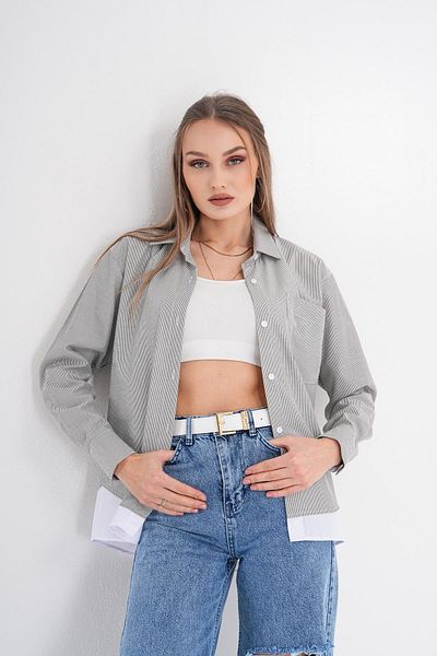ŞİMAL Cămașă cu model în dungi pentru femei, cu aspect dublu, cu un buzunar 250223   -
