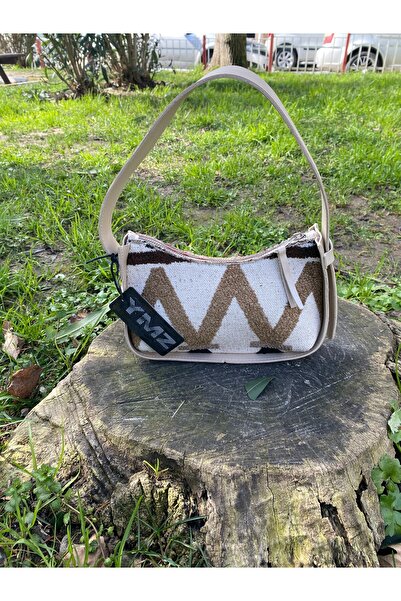 YMZBAG Otantik Dokuma Gövdeli Suni Açık Altın Kenarlı Baget Çanta