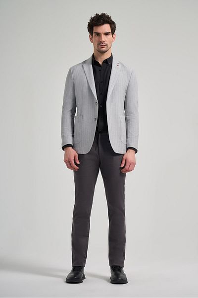 İmza Model în dungi Seersucker Mono Guler Flexibil 6 Drop Slim Fit Jachetă 1002250122