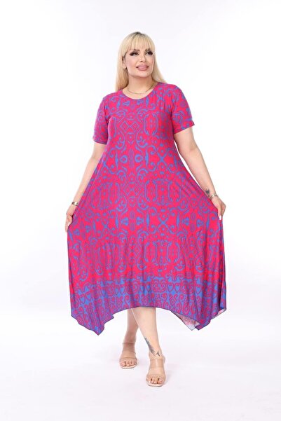 kısmet sepeti Γυναικείο ασύμμετρο φόρεμα με ροζ μωβ φούστα με σχέδιο, μεγάλο ...