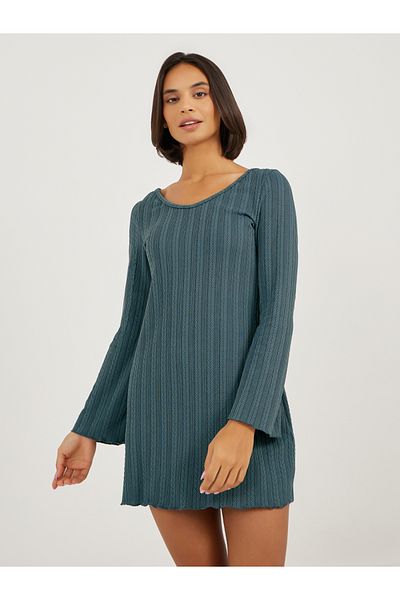 Styli Jacquard Rib Lettuce Hem Nightdress