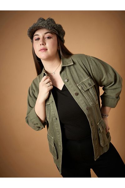 Sassafras By Styli جاكيت جينز مغسول بالحامض بمقاس كبير