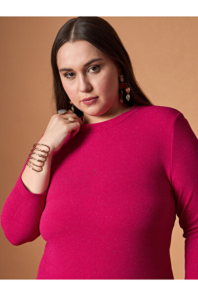 Sassafras By Styli Plus Size Glittered Bodycon Midi Dress with Back Slit