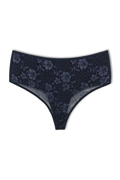 HNX 5-Piece Front Double Layer Lined Lace High Waist Cotton Thong Women's Panties